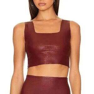 Commando Garnet Wine Red Faux Leather Square Neck Tank Crop Top Medium Shapewear